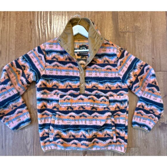 Billabong Switchback printed fleece Sherpa quarter snap pullover large - Picture 11 of 12